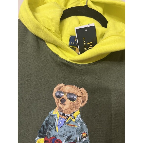 Polo Ralph Lauren Boys L(14-16) Bear Colorblock Hoodie Sweater Fleece Olive NWT - Picture 4 of 8